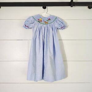 Remember Nguyen Girls Smocked Gingham Embroidered Blue Dress Size 18 Months